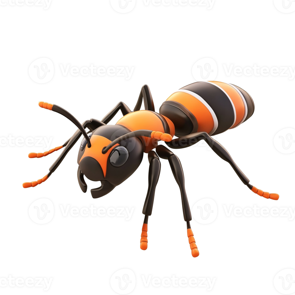 A three dimensional model of an orange and black ant, Isolated on Transparent Background png