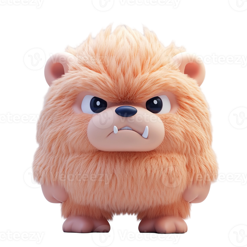 Angry Fluffy Orange Bear Cub 3D Render Isolated on Transparent Background png