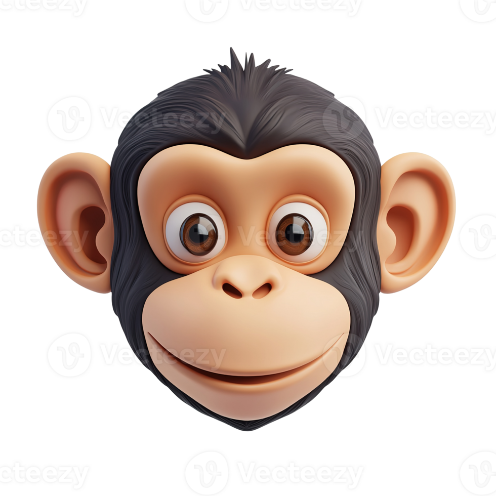 A cheerful cartoon chimpanzee head smiles brightly, Isolated on Transparent Background png