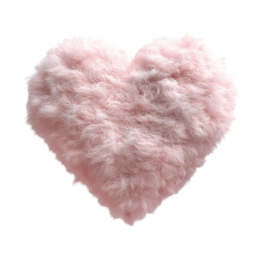 Fluffy Pink Heart Shaped Fur Pillow Isolated on Transparent Background png