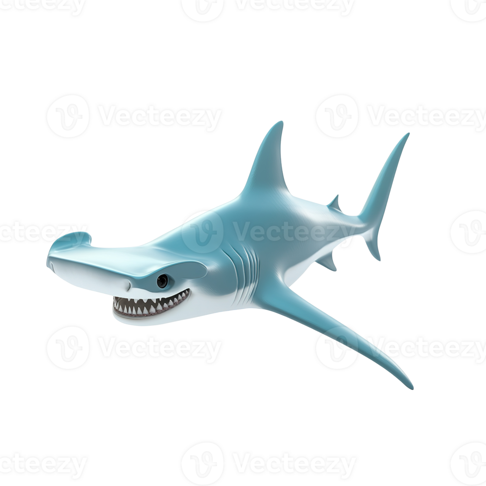 A Cartoon Hammerhead Shark Swims Isolated on Transparent Background png