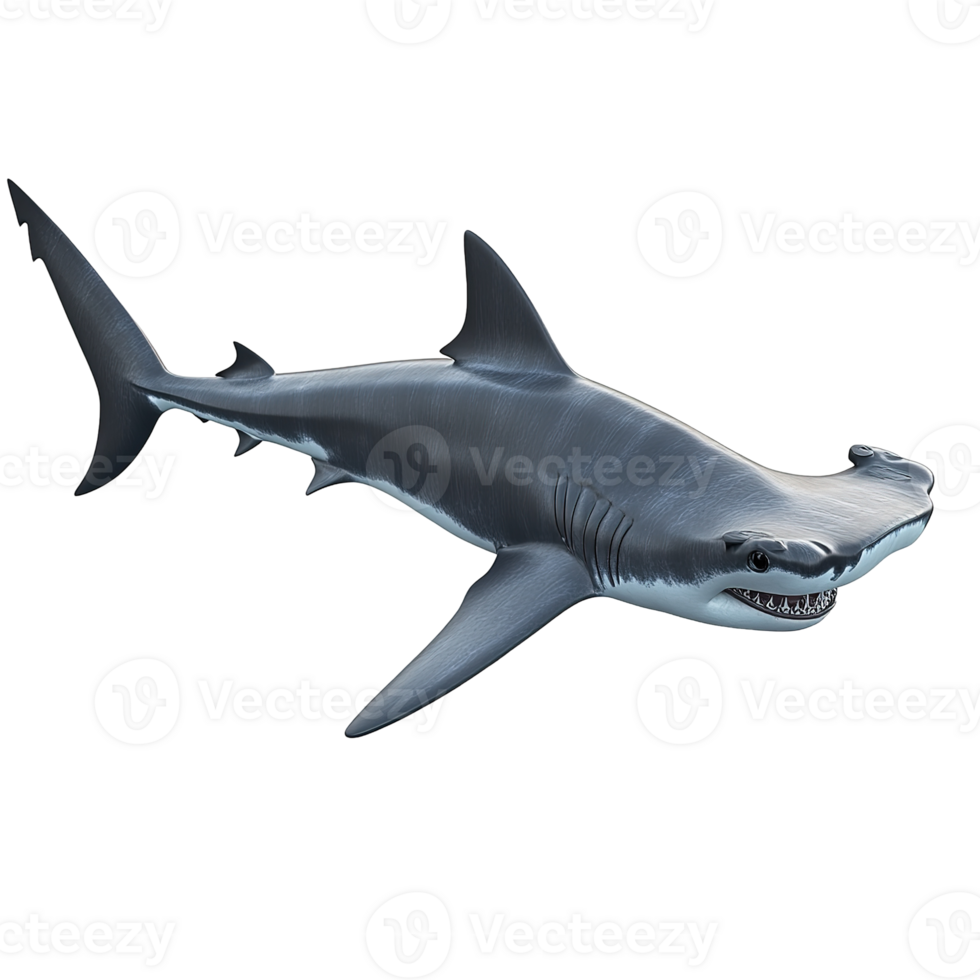 Great Hammerhead Shark Swimming In The Ocean Depths Isolated on Transparent Background png
