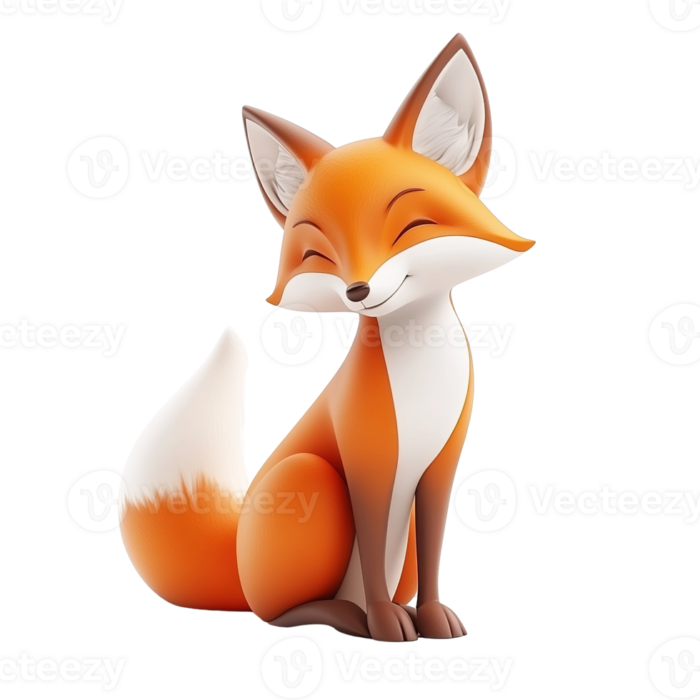 A Happy Cartoon Fox Sitting Down Smiling Isolated on Transparent Background png
