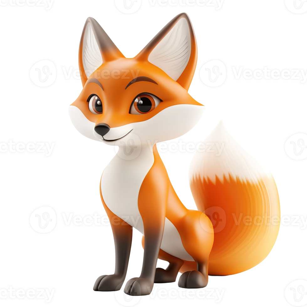 Adorable Cartoon Fox Sitting Isolated on Transparent Background png