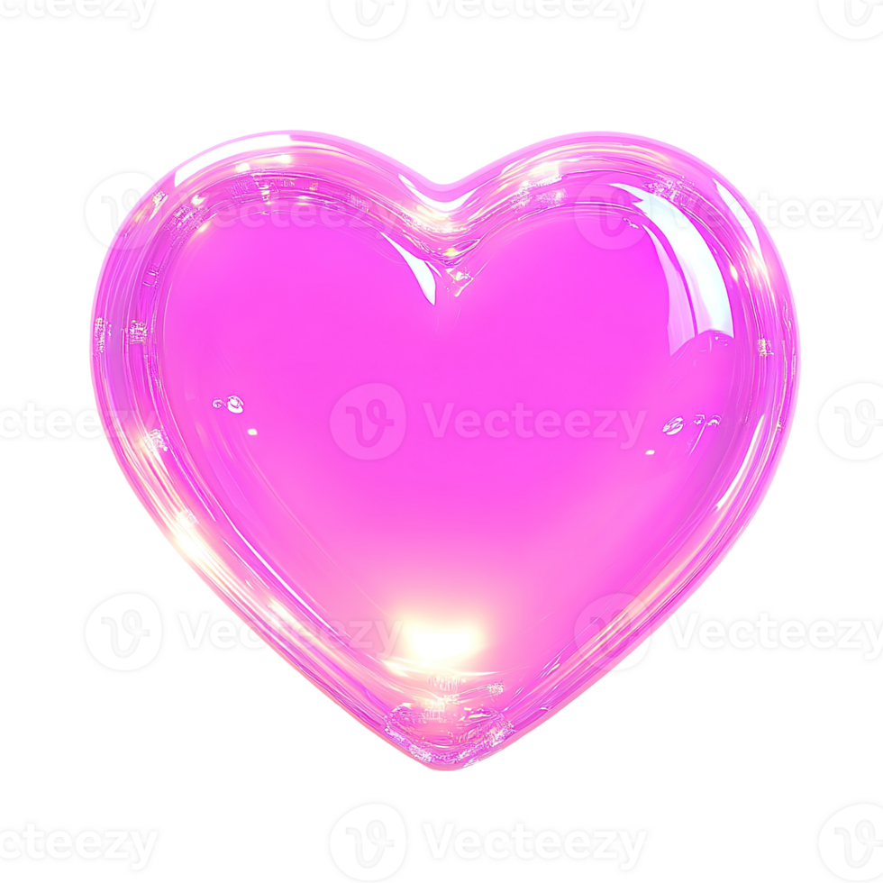 A vibrant pink glass heart glows softly Isolated on Transparent Background png