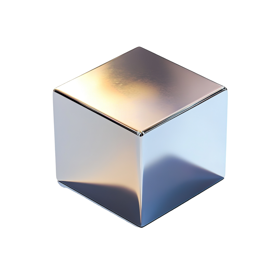 A Polished Metallic Cube Reflecting Light Isolated on Transparent Background png