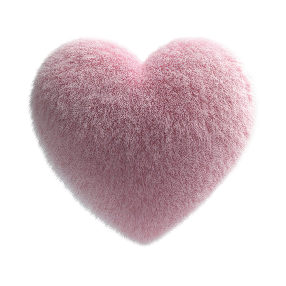 Pink Fluffy Heart Shaped Plush Pillow Isolated on Transparent Background png
