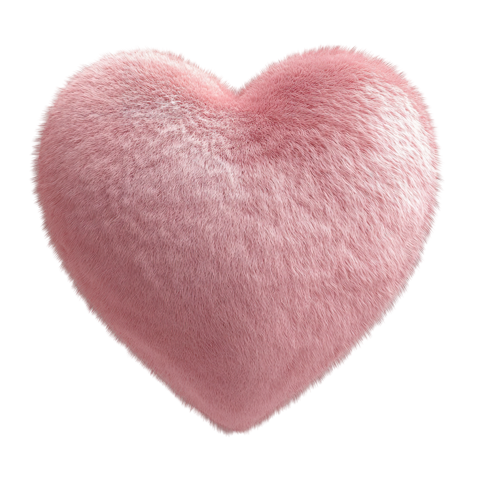Pink fluffy heart shaped plush pillow cushion Isolated on Transparent Background png