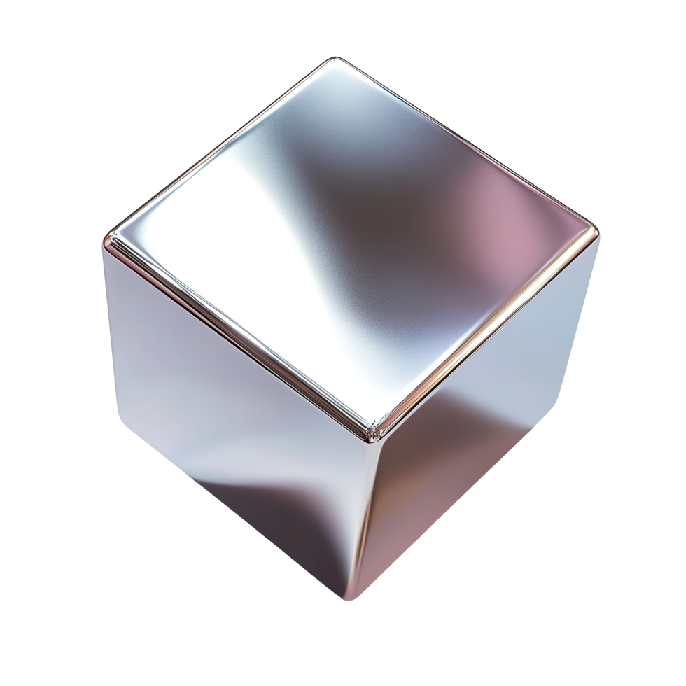 A Shiny Metallic Cube Isolated on Transparent Background png