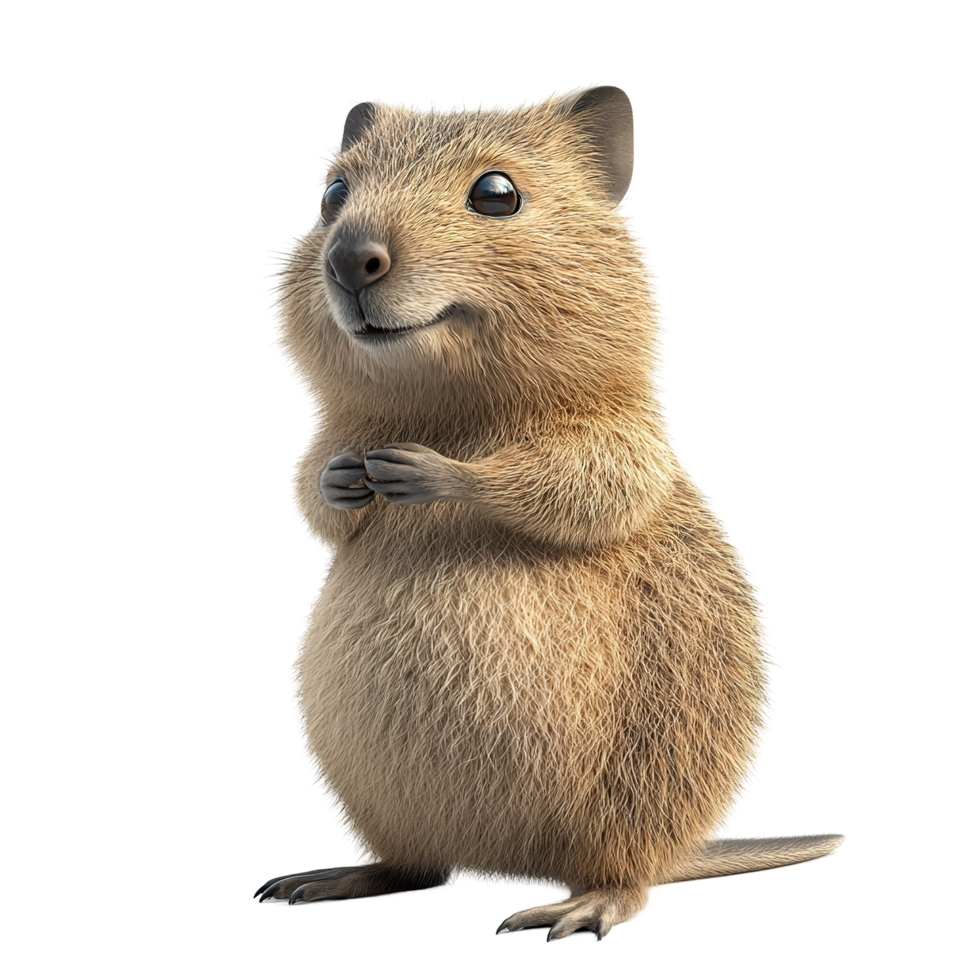 Adorable fluffy quokka standing upright smiling Isolated on Transparent Background png