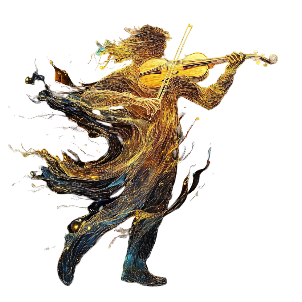 Abstract Violinist Playing a Melodic Composition Isolated on Transparent Background png