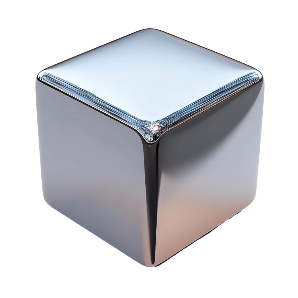 A Polished Chrome Cube Reflecting Light Isolated on Transparent Background png