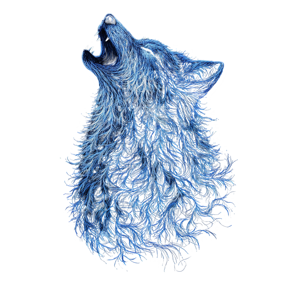 A howling wolf depicted in abstract blue lines Isolated on Transparent Background png
