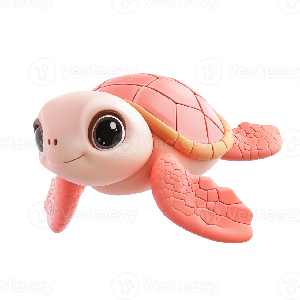 Adorable Pink Cartoon Turtle Swimming Gracefully Isolated on Transparent Background png