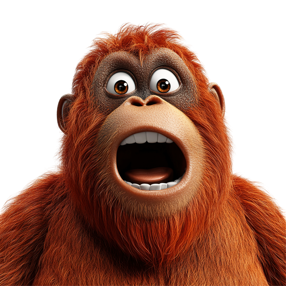 the orangutan's shocked expression Isolated on Transparent Background png