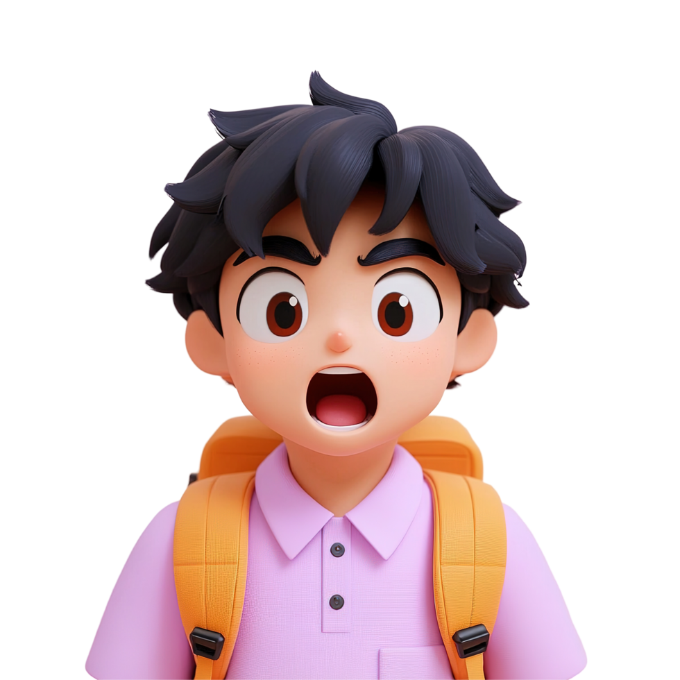 Surprised Boy Wearing Backpack School Uniform Isolated on Transparent Background png