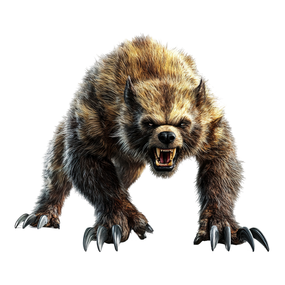 A menacing wolverinesque creature bares its fangs Isolated on Transparent Background png