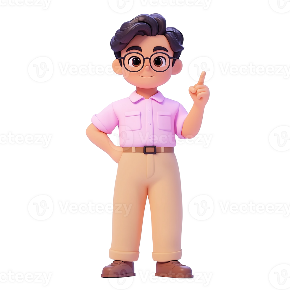 A 3D Rendered Boy Character Makes A Point Isolated on Transparent Background png