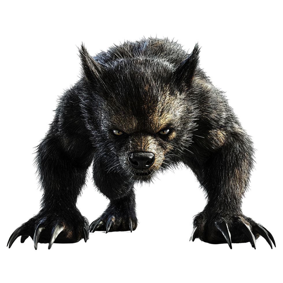 A Powerful Dark Furred Beast Lowers Itself Isolated on Transparent Background png