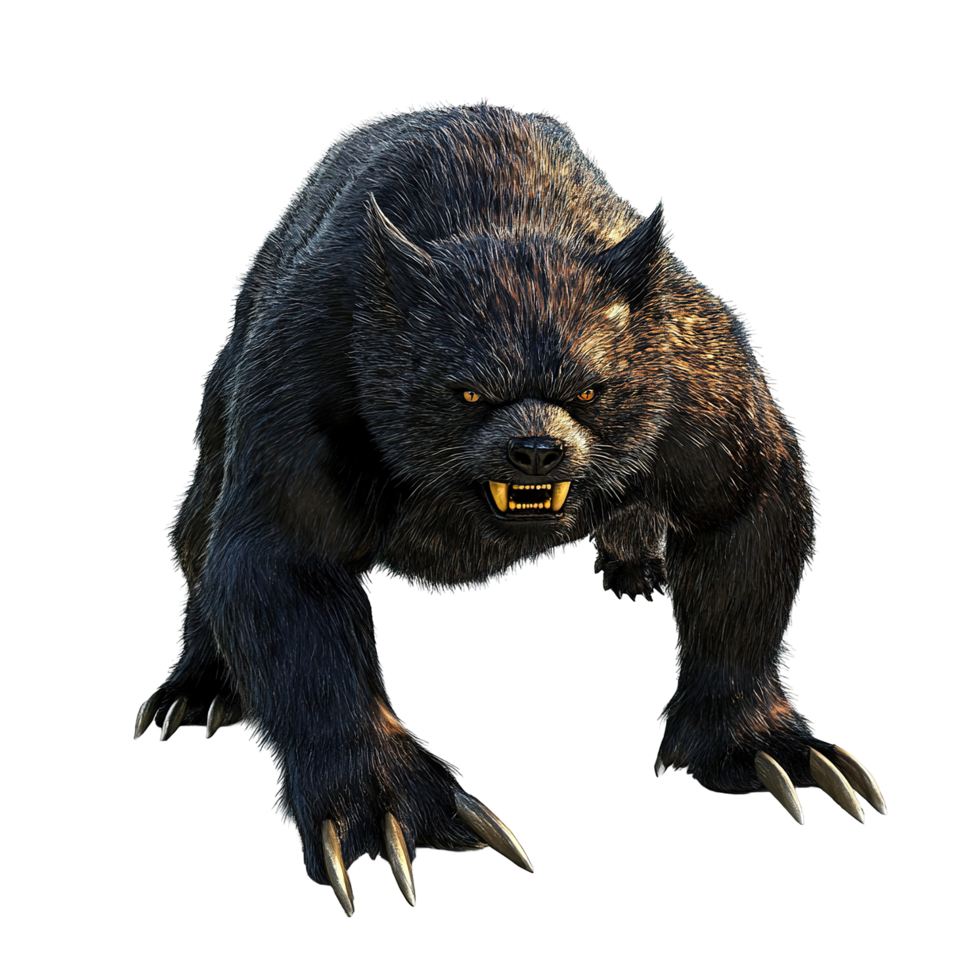 A menacing black werewolf approaches with sharp claws Isolated on Transparent Background png