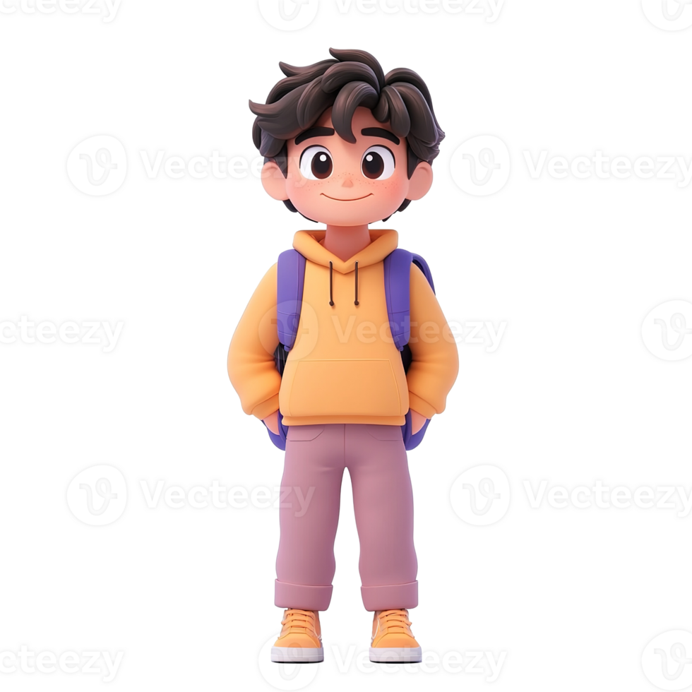 A Smiling Boy Student with Backpack Ready for School Isolated on Transparent Background png
