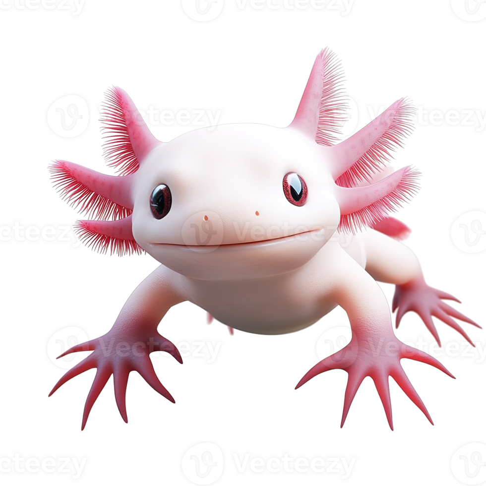 An Adorable Pink Axolotl Amphibian Poses For The Camera Isolated on Transparent Background png