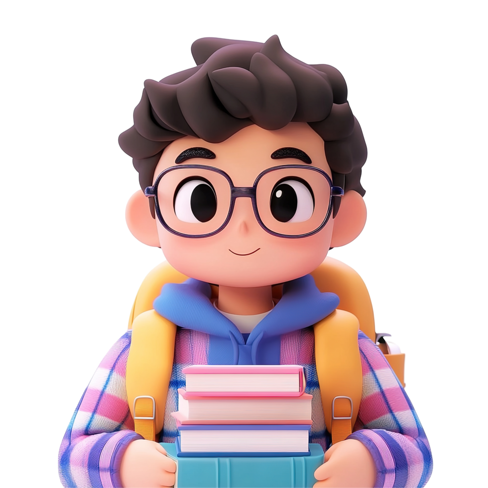 A cheerful student carries books in a backpack Isolated on Transparent Background png
