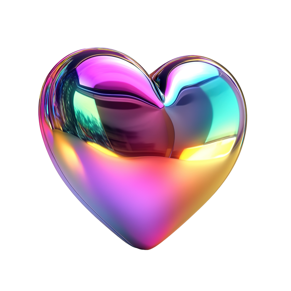 Iridescent Heart Shape Abstract Digital Art Isolated on Transparent Background png