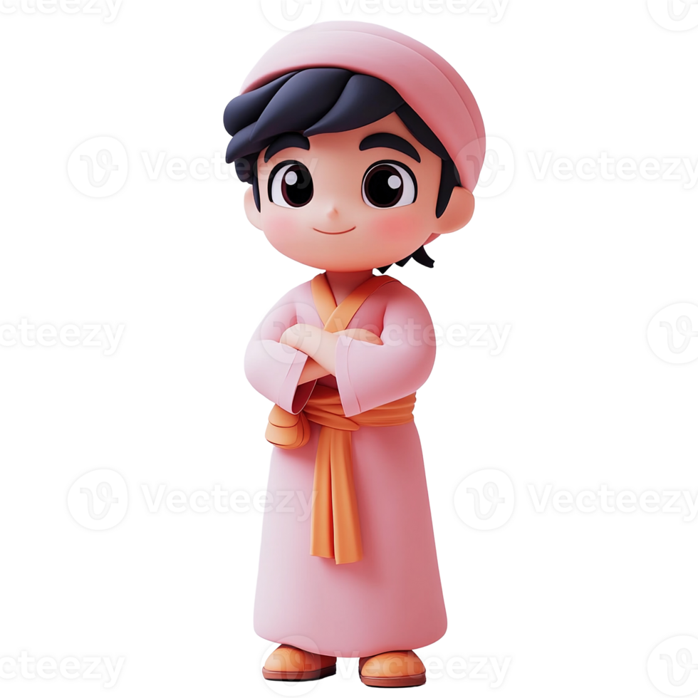 A Cute Cartoon Boy in Pink Robes Stands Calmly Isolated on Transparent Background png