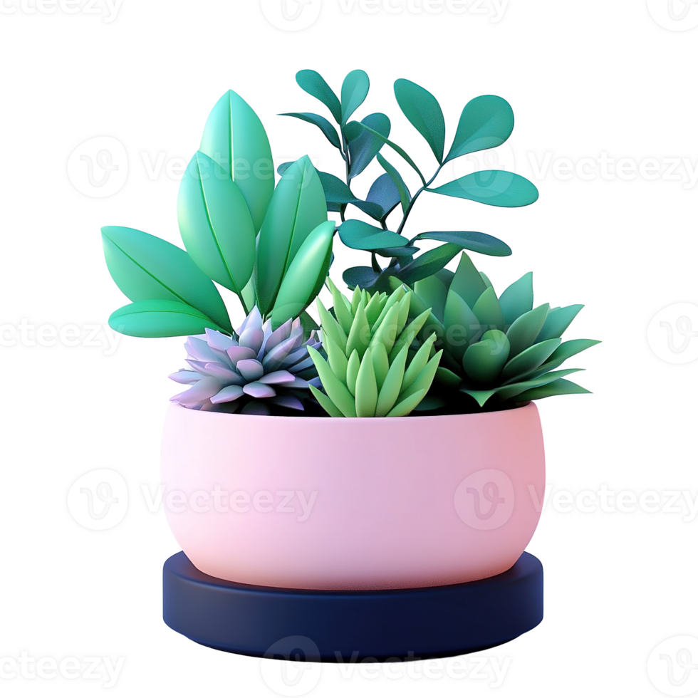 Pink Potted Succulents and Greenery Arrangement Isolated on Transparent Background png