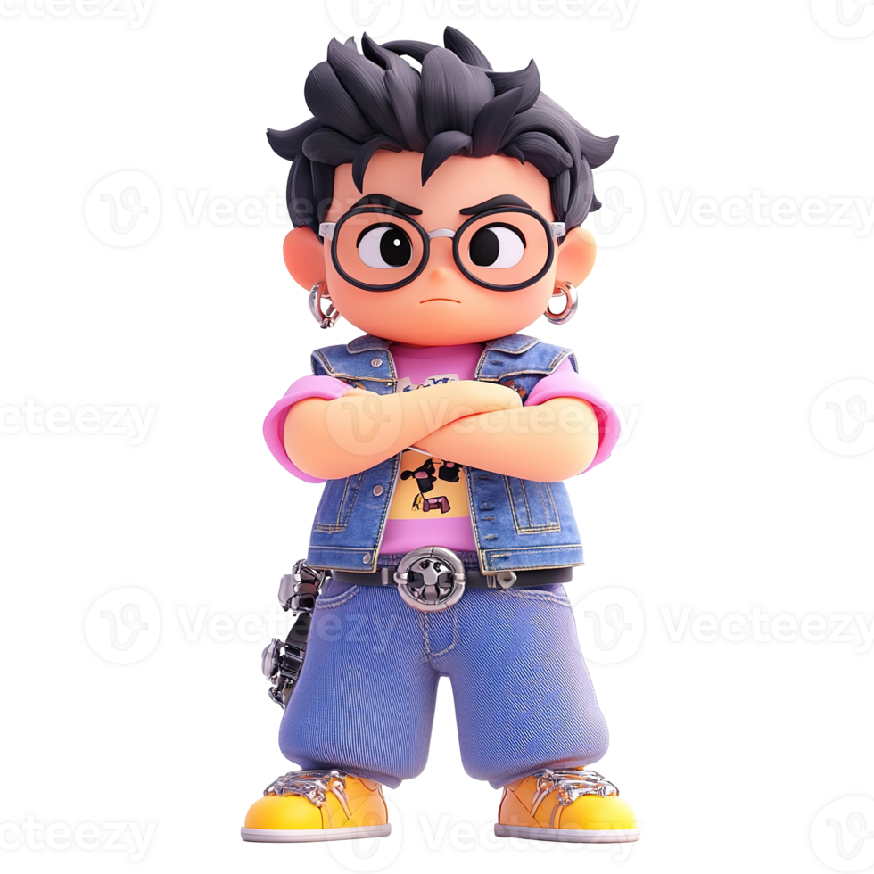 A cool 3D rendered cartoon boy character Isolated on Transparent Background png