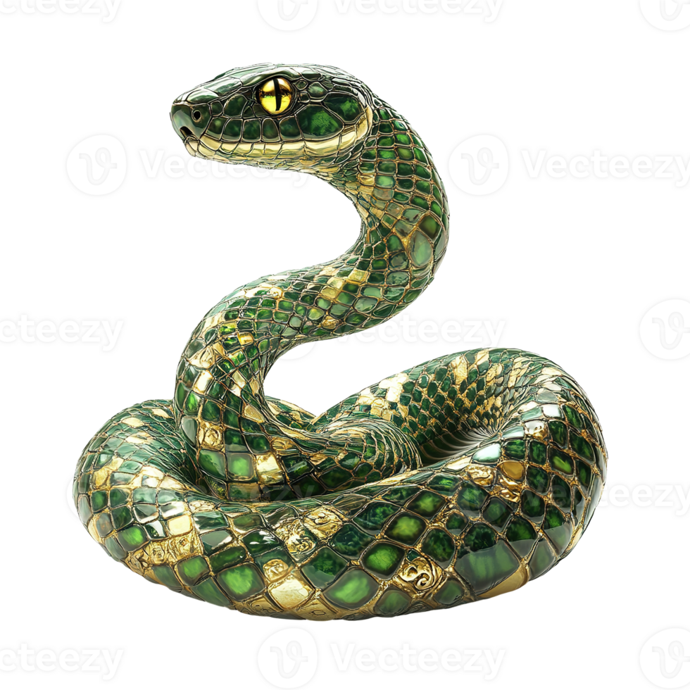 A Green And Gold Snake Coiled In A Defensive Posture Isolated on Transparent Background png
