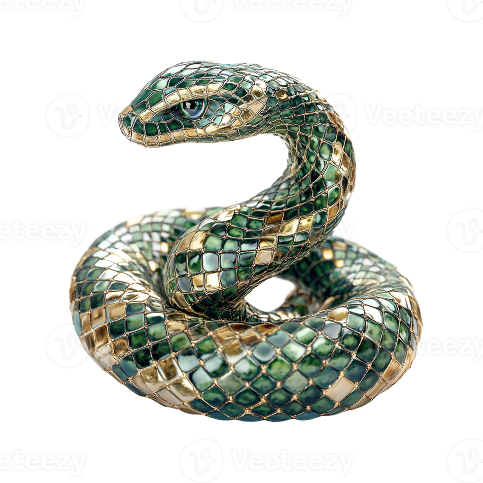 A Coiled Green And Gold Snake Design Isolated on Transparent Background png