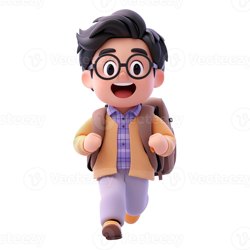 Happy Student Boy Walking With Backpack To School Isolated on Transparent Background png