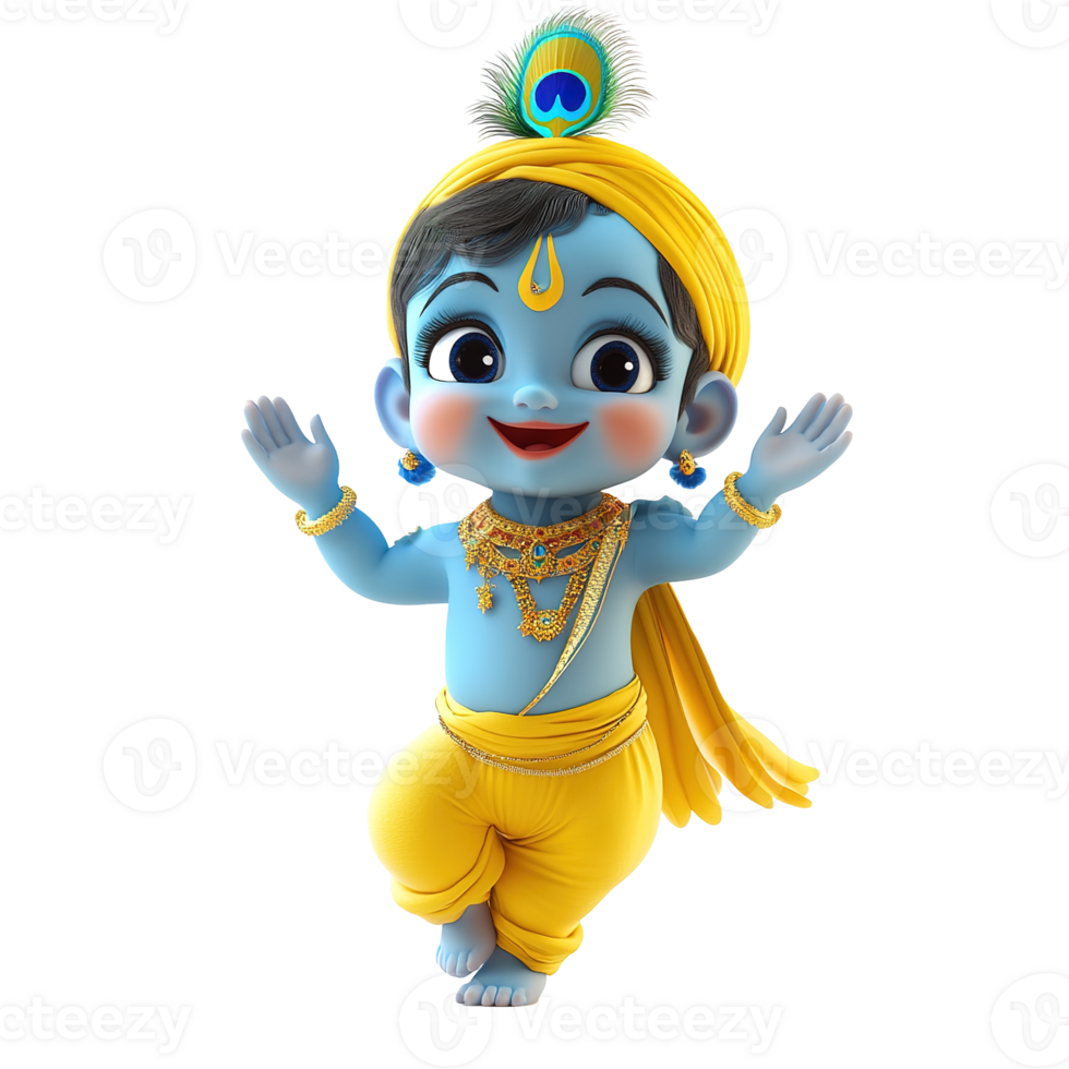 Adorable Baby Krishna Cartoon Character Image Isolated on Transparent Background png