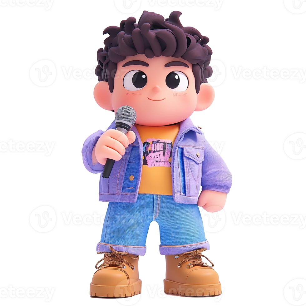 A Cute Cartoon Boy Sings Into A Microphone png