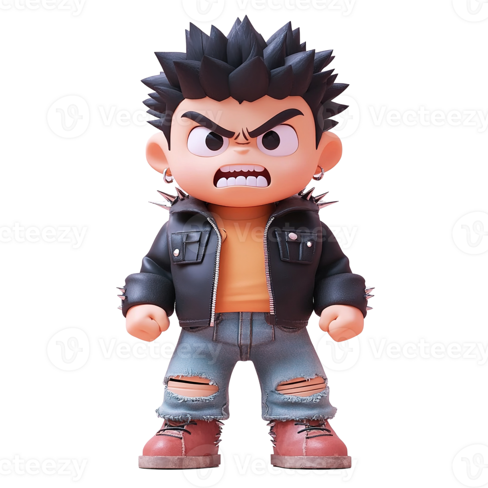 Angry Boy Cartoon Character Wearing Leather Jacket Isolated on White Background png