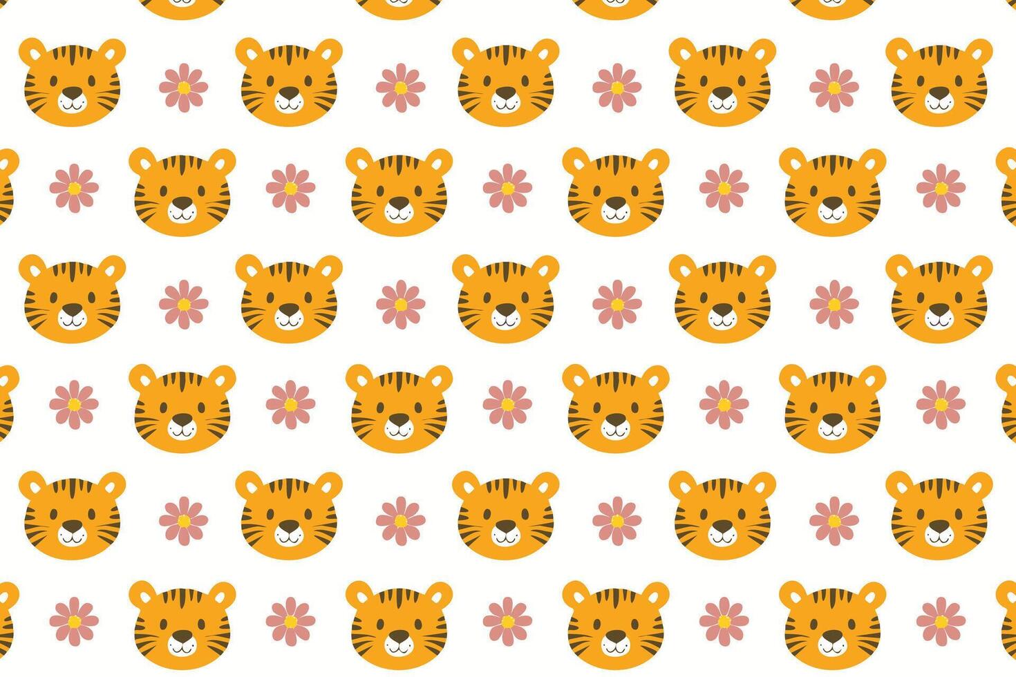 A pattern with a tiger face and flowers vector