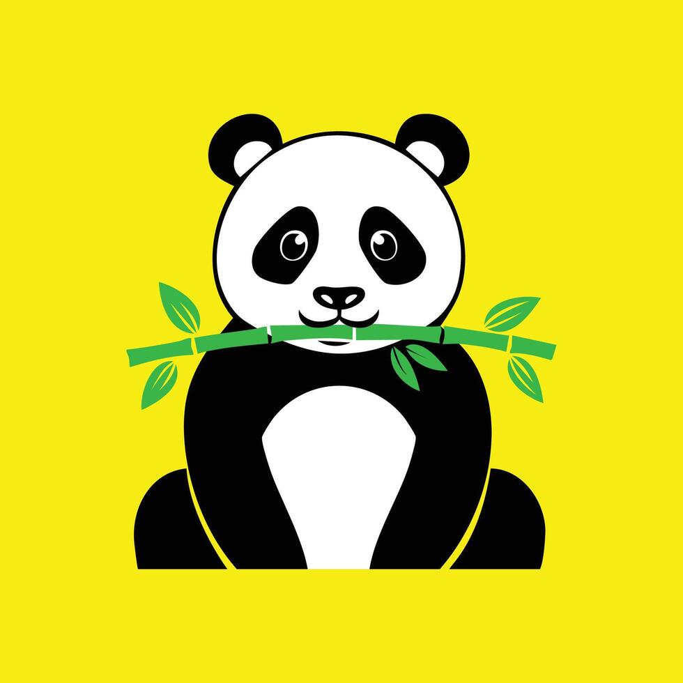 A panda bear holding a bamboo branch on a yellow background vector
