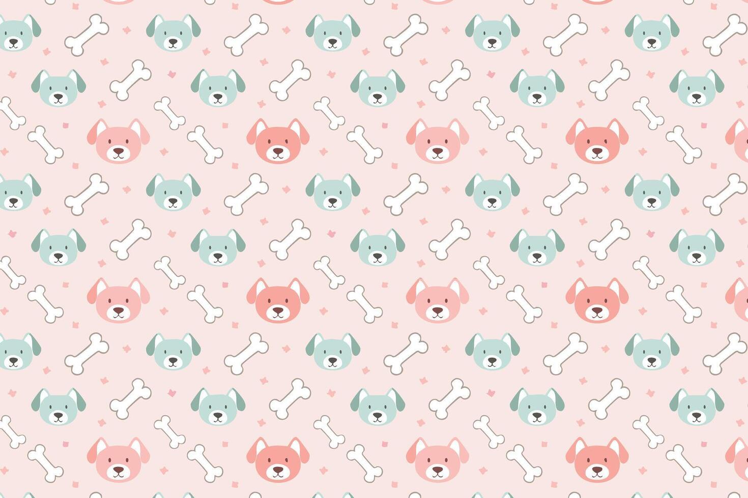 A pink and blue dog pattern with bones and bones vector