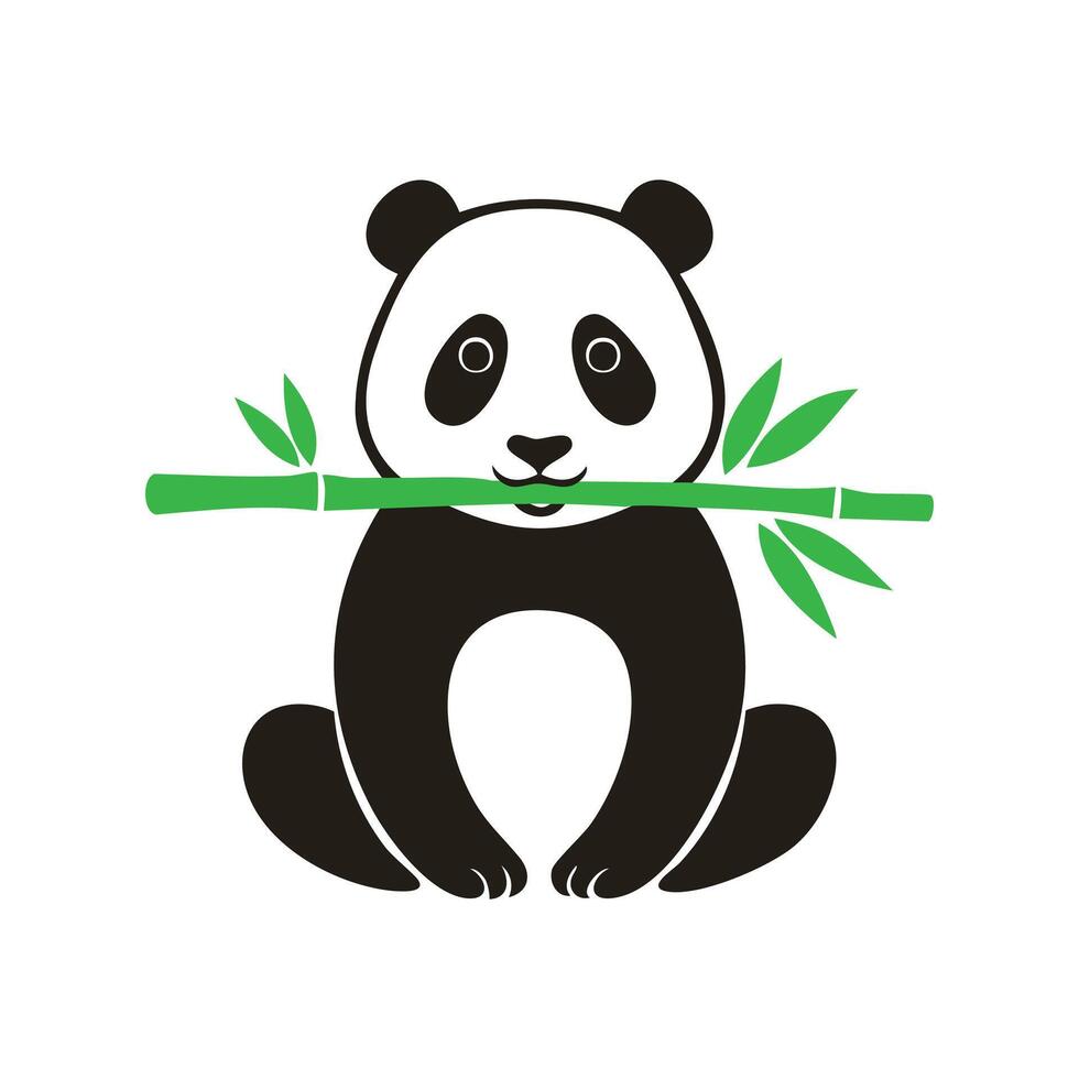 Panda bear holding bamboo branch on white background vector