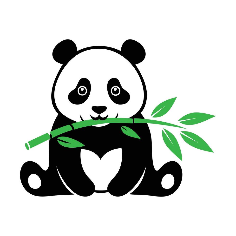 Panda bear holding bamboo branch with heart vector