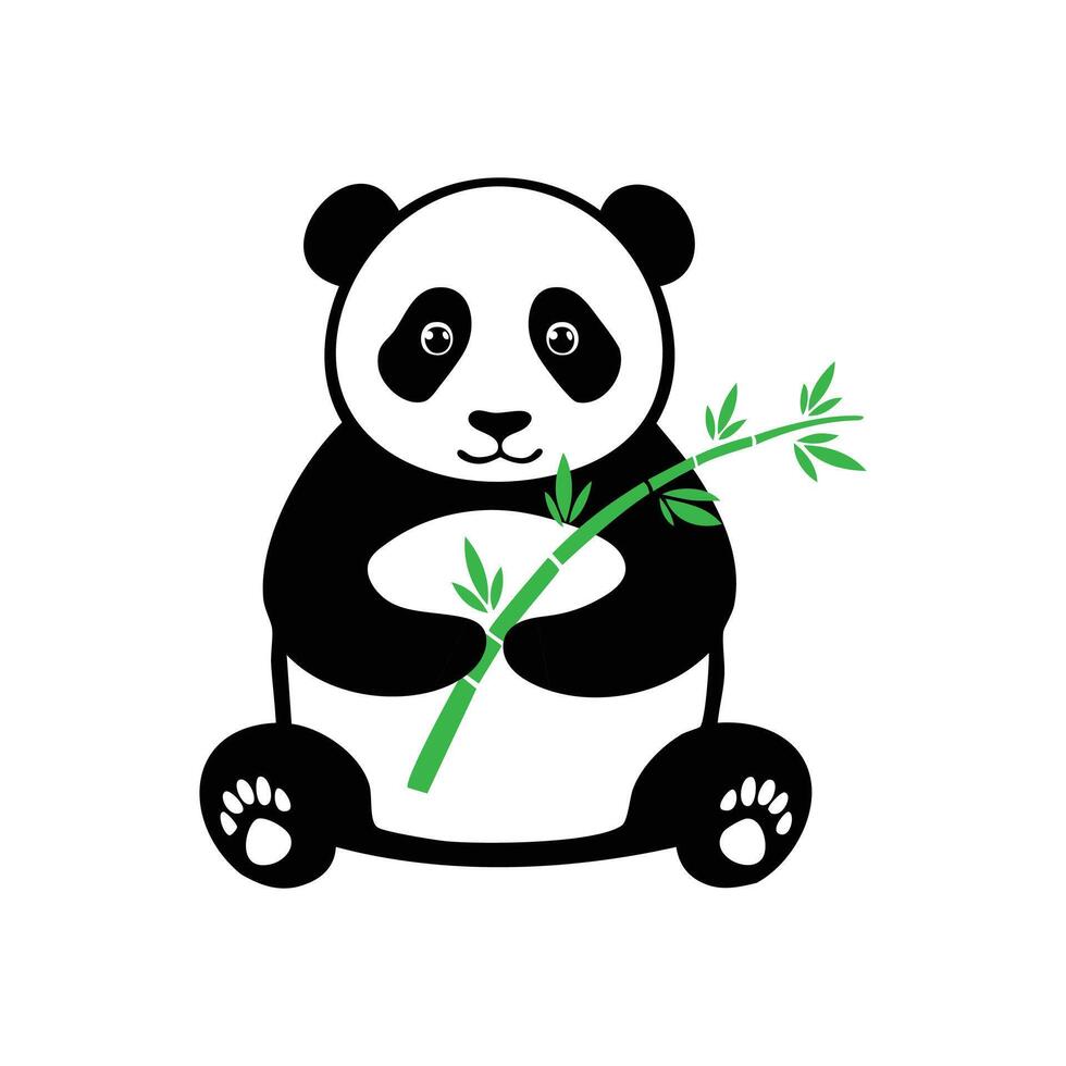 Panda bear holding bamboo branch vector