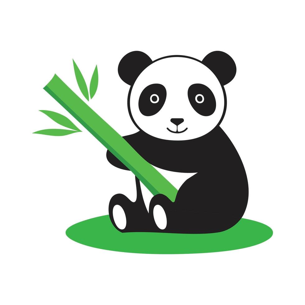 Panda bear holding bamboo stick illustration vector