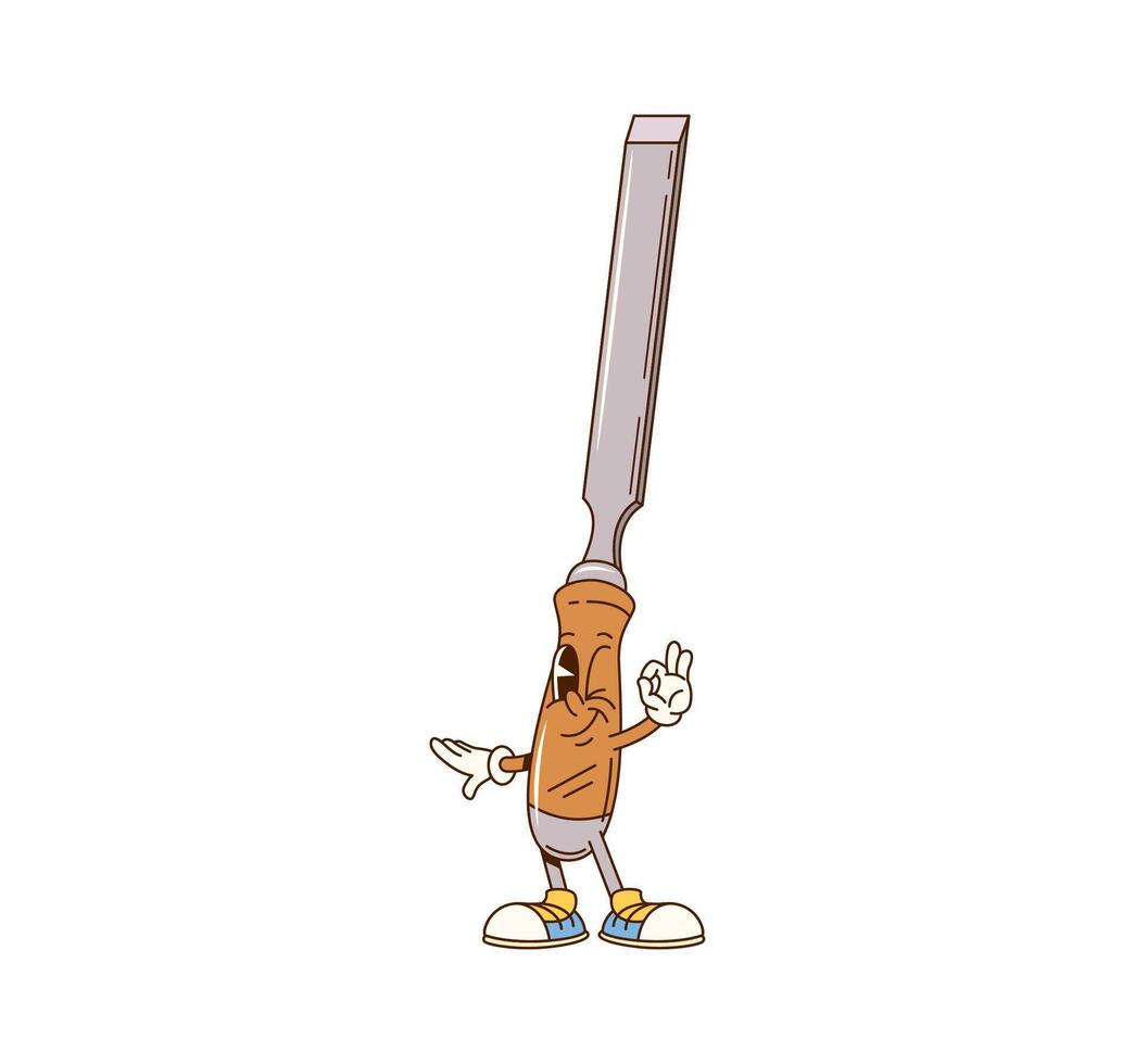Cartoon groovy chisel character or DIY work tool vector