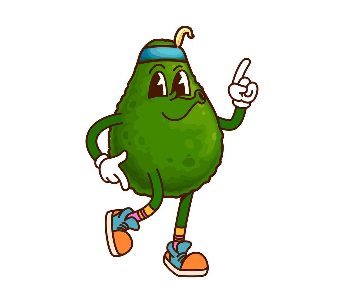 Avocado groovy cartoon character with funny face vector