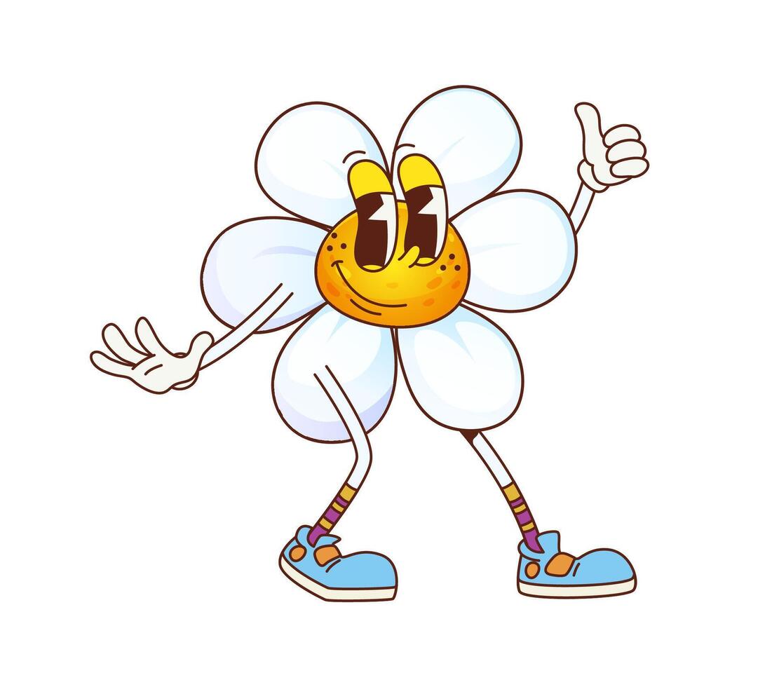 Funny groovy daisy flower showing thumbs up vector