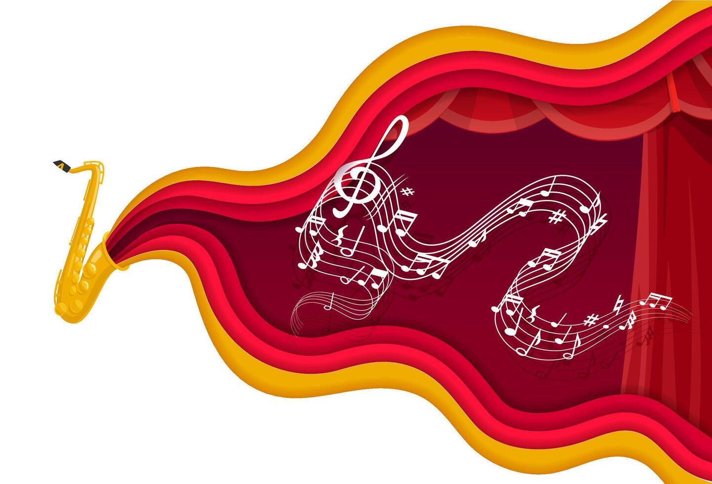 Paper cut saxophone and music notes, jazz poster vector
