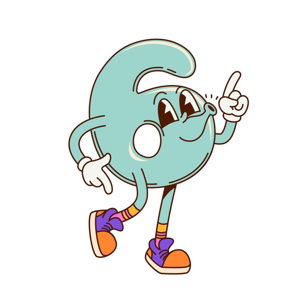 Groovy math number six groovy cute character vector