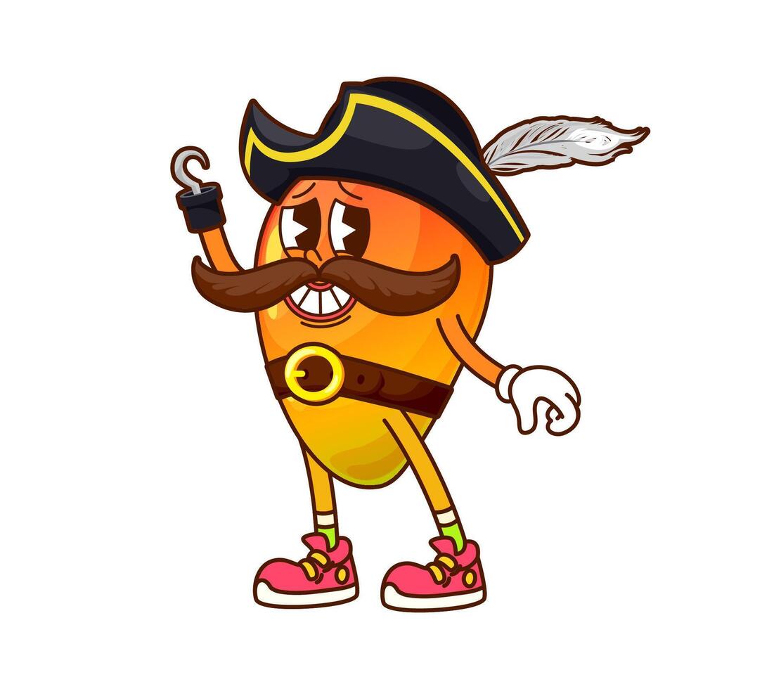 Cartoon groovy mango pirate and corsair fruit vector